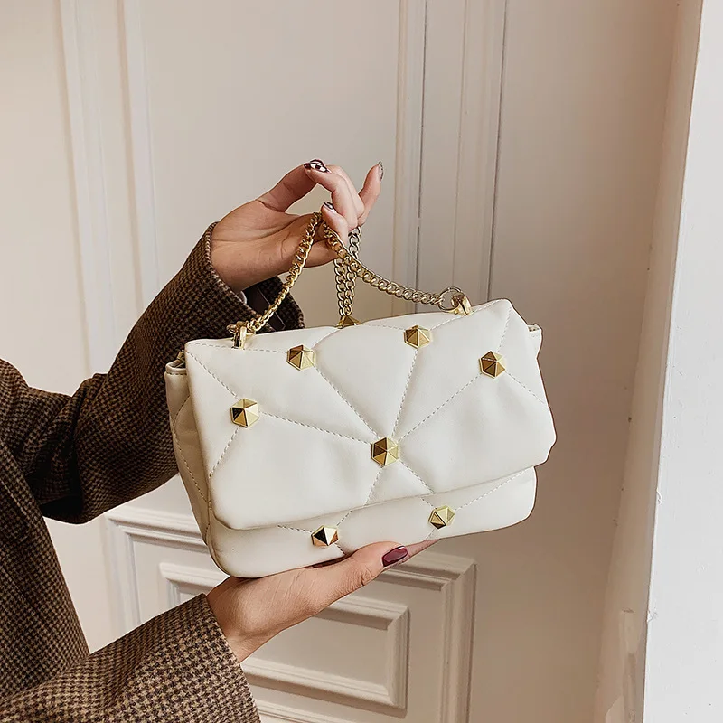 

Rivet designer white bags women's branded handbags ladies shoulder handbags women bags famous brands