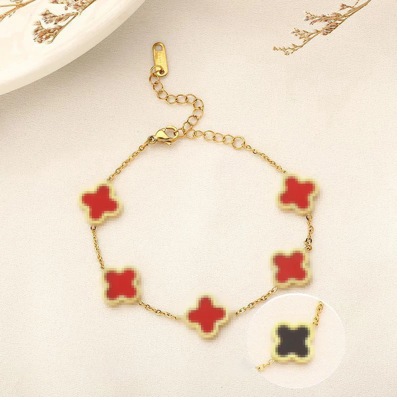 

Wholesale Hot Selling 316L Stainless Steel 18K Gold Plated Four 4 Leaf Lucky Clover Chain Bracelet