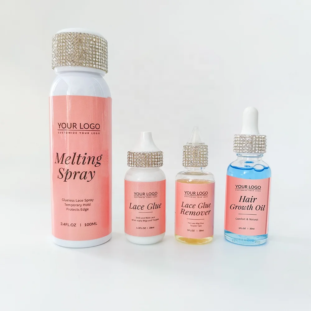 

Wholesale Shiny Hair Mousse Styling With Diamond Top Private Label Lace Wig Kit Packaging Edge Control Waterproof Lace Glue