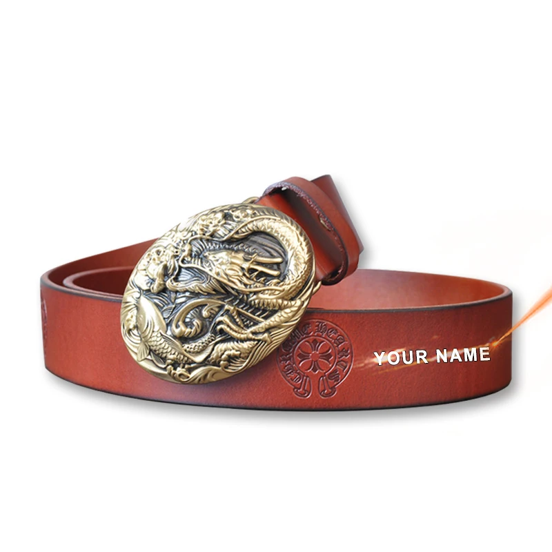 

Free Engraving Custom Name Belt Metal Buckles Famous Brand 100% Genuine Cowhide Leather Stylish Belts for Man