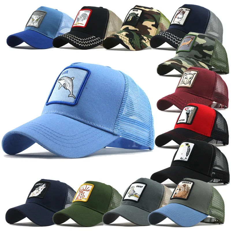 

custom embroidery multi color private label mesh trucker hat animals