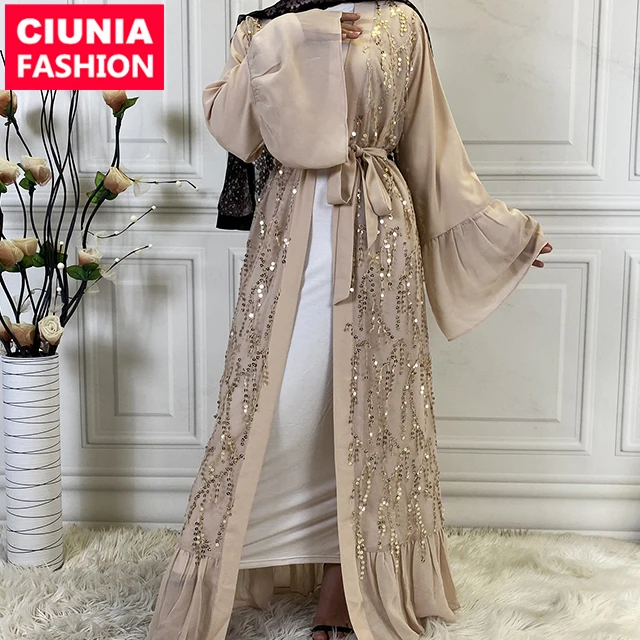 

1856# New Abaya Latest Burqa Design Muslim Kimono Sequins Design Kaftan Dress Luxury Front Open Clothing In Turkey