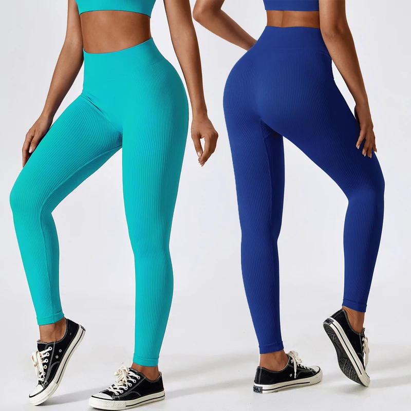 

SHINBENE Yoga Leggings Ribbed Seamless Workout High Waist Athletic Pants Workout Leggings for Women