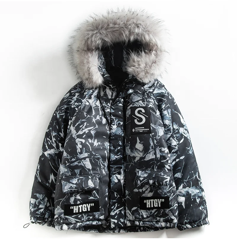 

CS043 Trendy brand camouflage print puff coat men fur collar padded bomber men's jackets, Picture