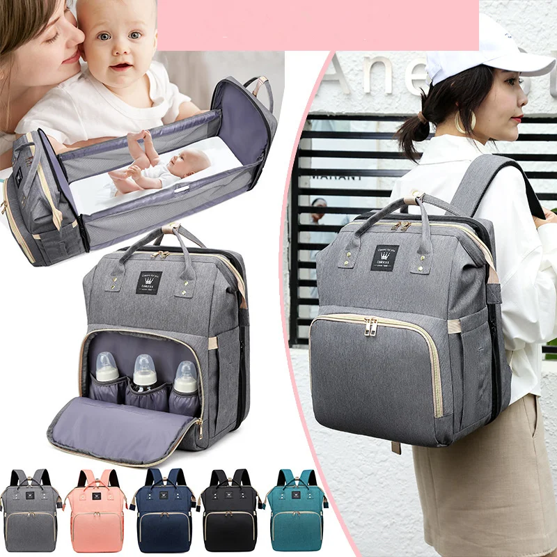 

Wholesale Portable Waterproof Mummy Back Pack Large Capacity Mom Backpack Foldable Baby Bed cocomelon Diaper Bag for mummy, Customizable