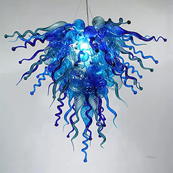 

Pendant Lamps Flower Shape Blue Green Crystal Chandeliers 32" Contemporary Hand Blown Glass Chandelier Lighting with LED Bulbs, Can be custom