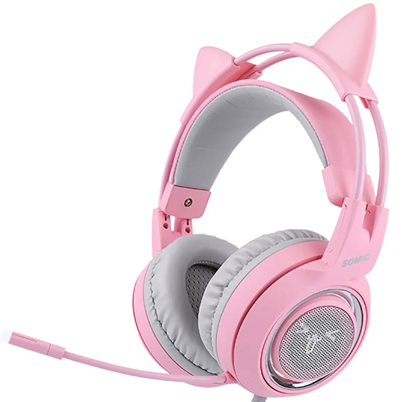 

SOMIC G951 virtual 7.1 surround sound vibration earphone amp headphone 3.5mm USB girl gaming headset pink cat headphone with mic