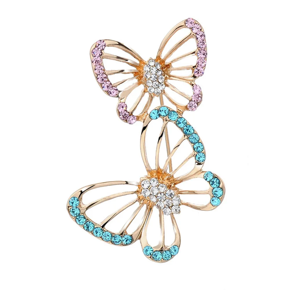 

Jachon New hollow out crystal brooch double butterfly lovers pin exquisite silk scarf accessories, As picture