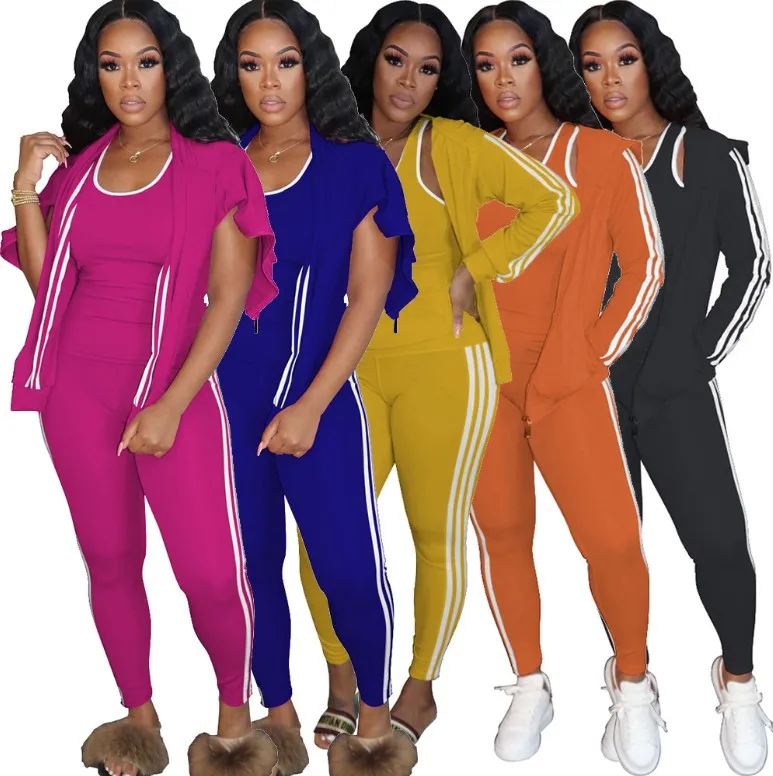 

Hot sale ladies 3 piece suit fashion womens striped clothes casual sportswear