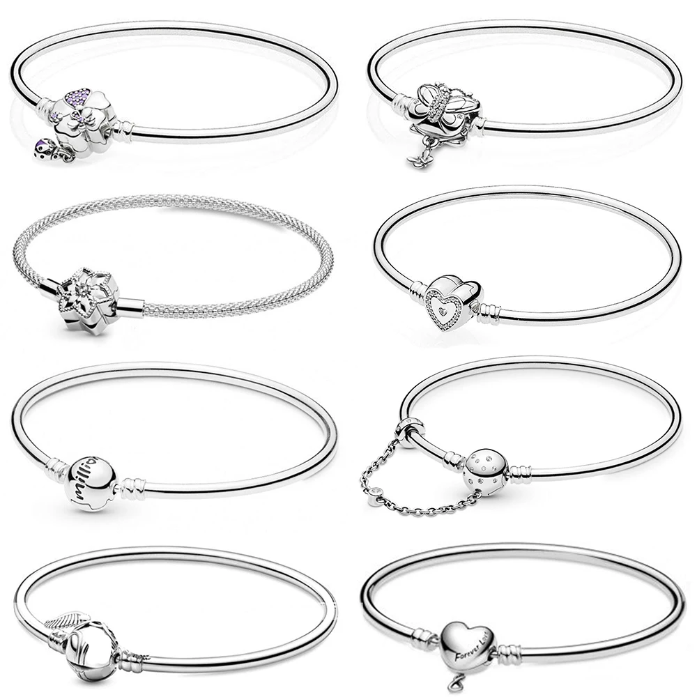

2021 NEW 100% 925 Sterling Silver Moments Infinity Heart Clasp Limited Bangle Bracelet Fit Women Original Fashion Jewelry Gift