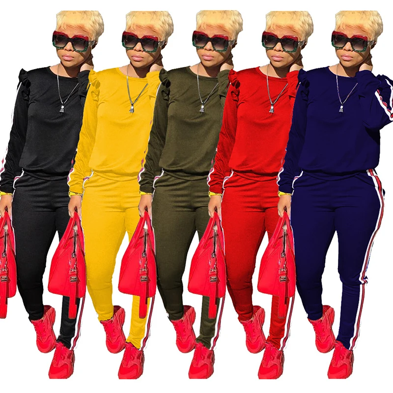 

Wholesale long sleeve and pants casual sweatshirt sports 2 piece set women clothing, 5 colors