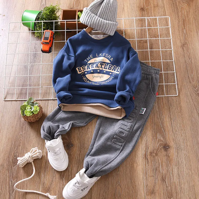 

New style spring autumn Boys printing full sleeve fleece top and woven pants 2 Pieces Clothing Set for kids, Picture shows