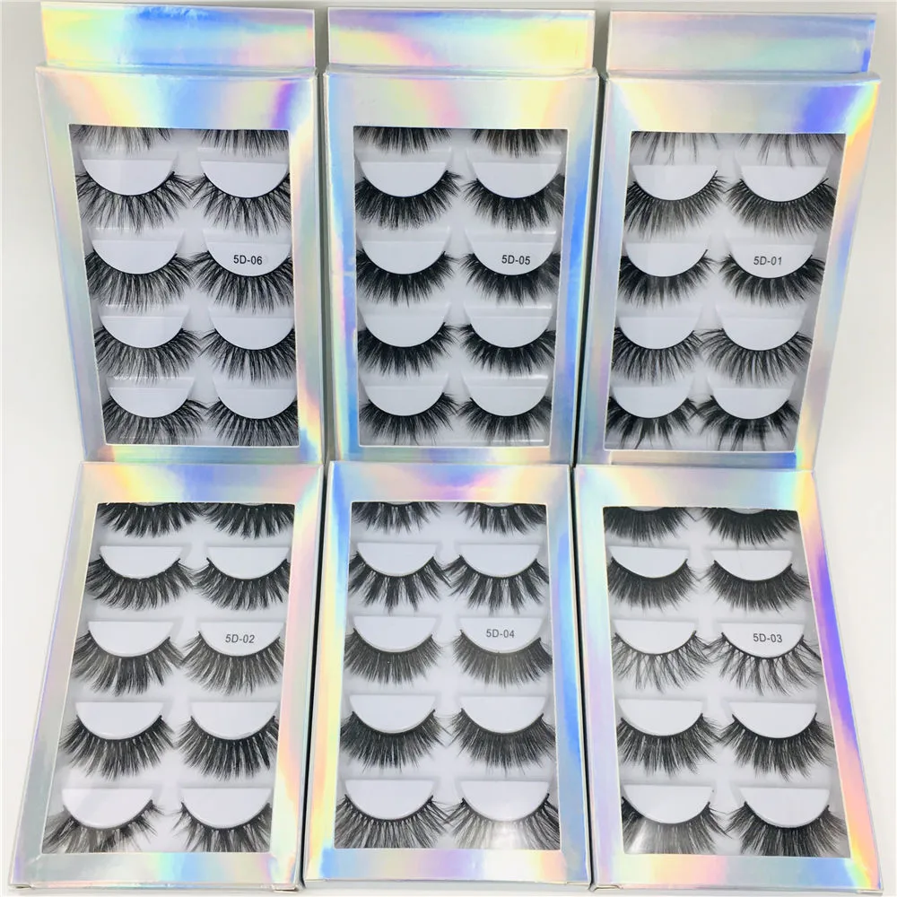 

5 Pairs False Eyelashes with Holographic box,5 pairs Eyelashes with paper box,5 mixed pairs cheap price false lashes 5D01-5D06, Natural black