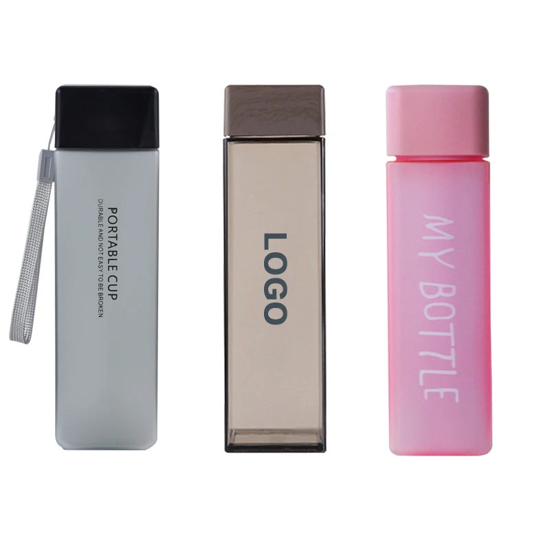 

450 ML Clear Frost Type Plastic Square Water Bottle, Customized color acceptable