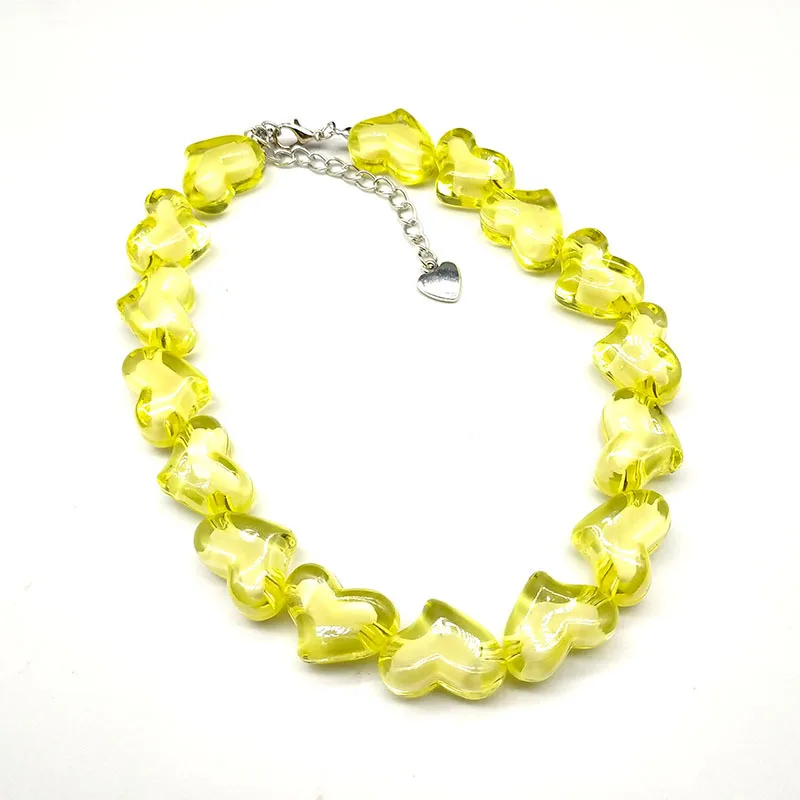 

Y2k Jewelry Silver Plated Extended Women Girls Party Collarbone Statement Jewelery Resin Plastic Acrylic Gummy Heart Necklace