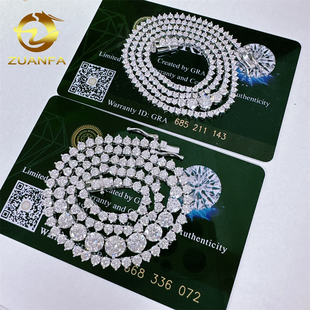 

New Arrival 925 Silver 2mm 3mm 4mm 5mm Diamond Graduated Hiphop Jewelry Necklace VVS Moissanite Tennis Chain Necklace