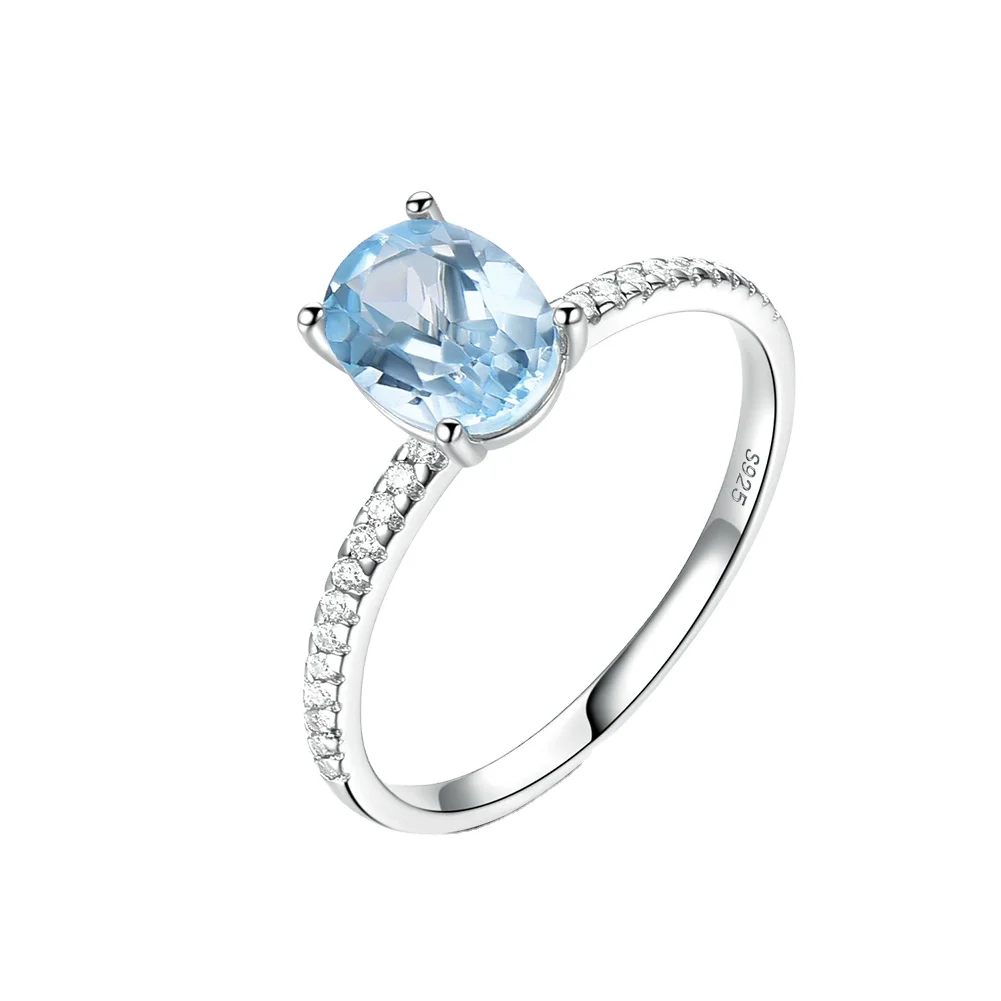 

RINNTIN VSR21 blue Zircon Fashion Rings for Party 925 sterling Silver Plated prong setting women rings