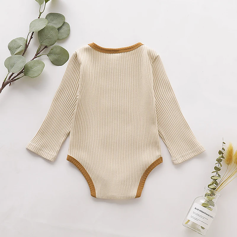 Natural Cotton Rib Onesie Ribbed Long Sleeve Solid Cotton Korean ...