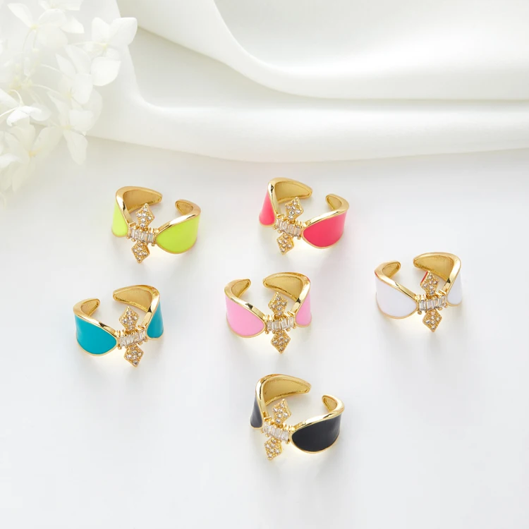 

Fashion New Popular Colorful Adjustable Drop Oil Color Brass Y2K Enamel Finger Rings For Women Girls