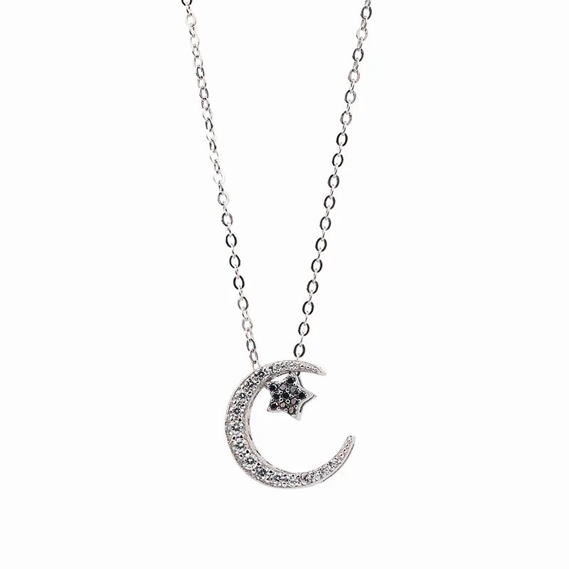 

Korean Fashion Dainty 925 Sterling Silver Jewelry Wholesale Star And Moon Crystal Pendant Female Exquisite Necklaces