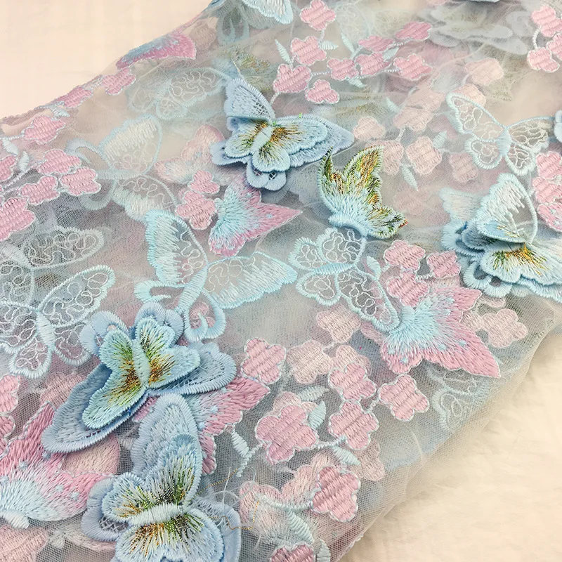 

Exquisite 3D Butterfly Embroidery Lace Fabric Multicolor Gold Thread Bridal Gown Wedding Fabrics Tulle Cloth DIY Dress