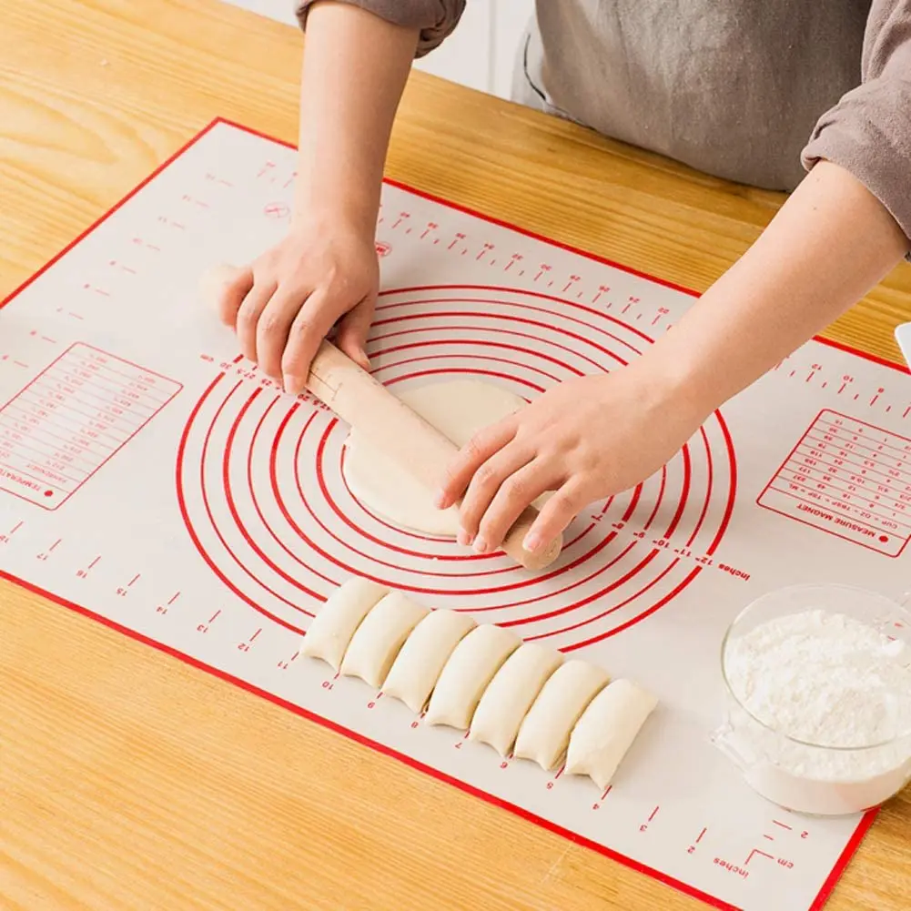 

Large Silicone Pastry Mat Extra Thick Non Stick Baking Mat with Measurement Dough Rolling Mat, Black & red