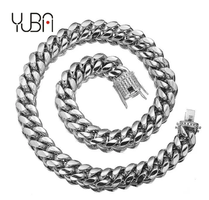 

Heavy Punk Jewelry 12mm 14mm Silver Plated Hip Hops Miami Cuban Chain Necklace Stainless Steel Cuban Link Chain Necklace For