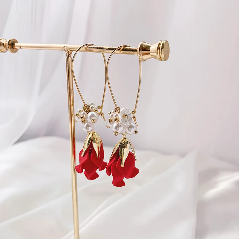 

2021 fashion trendy red petal rose flower earring