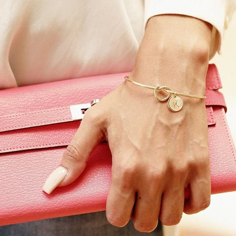 

A-Z 26 Letters Knot Initial Bracelets Bangles Initial Charm Bracelet Girls Love Personalized Bangles for Women Jewelry, As picture