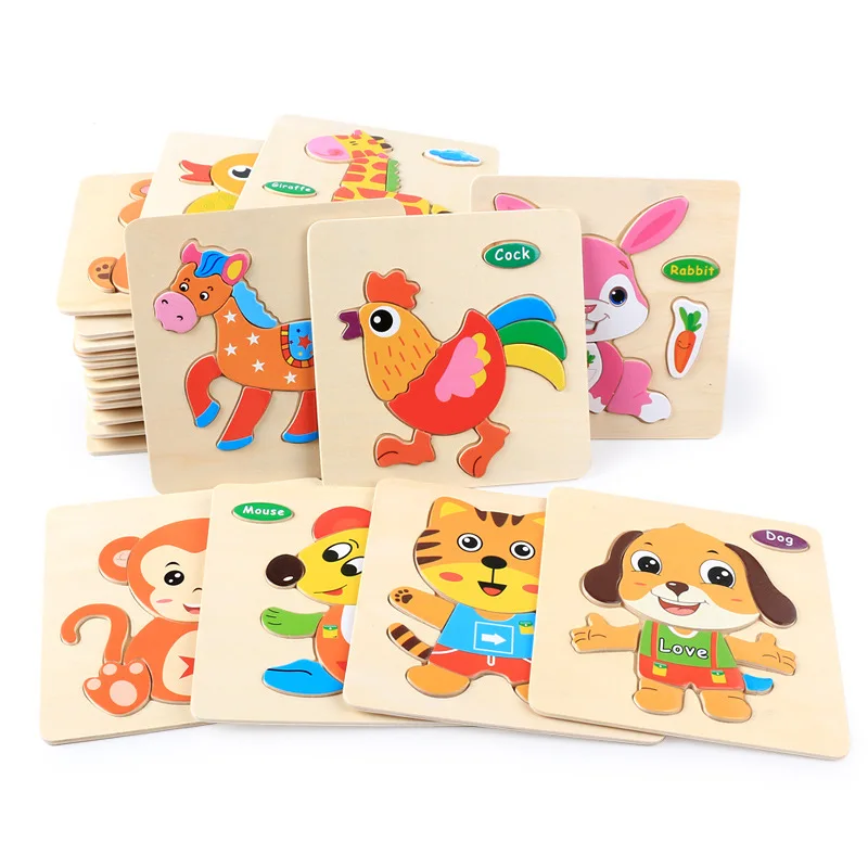 

Wooden 3D Puzzle Toy Cartoon Animal Traffic Three-Dimensional Puzzle Early Education Children's Wooden Toys