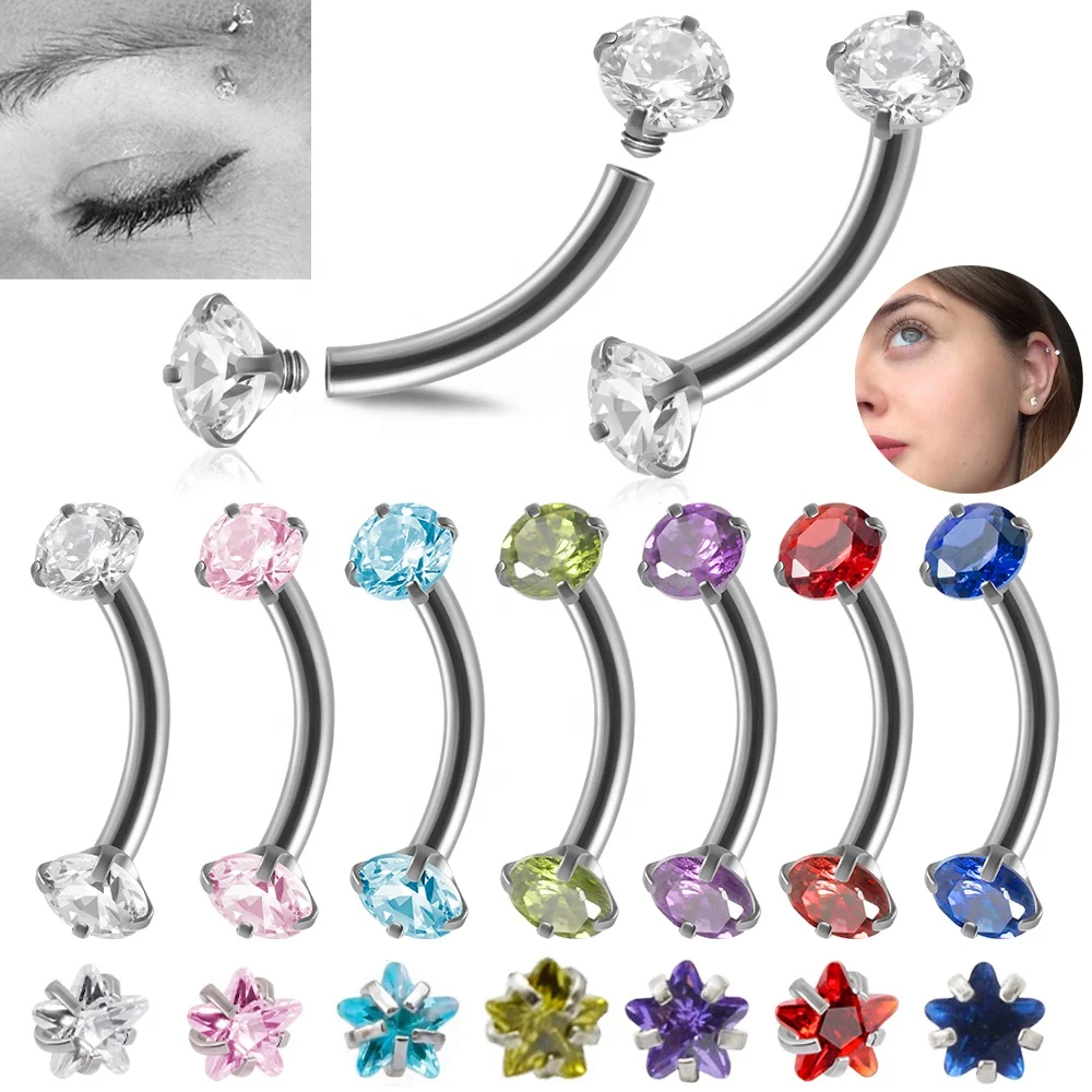 

Surgical Steel Eyebrow Barbell Piercing Curved Star Cubic Zirconia Labret Lip Daith Helix Rook Earring Wholesale