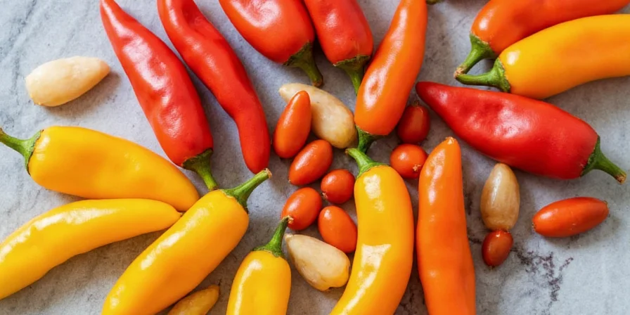 Close-up of Habanero and Scotch Bonnet peppers