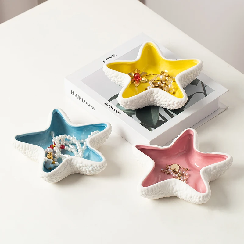 

Ready to ship Fashion Starfish shape Ceramic Jewelry Tray Ring Dish home decor