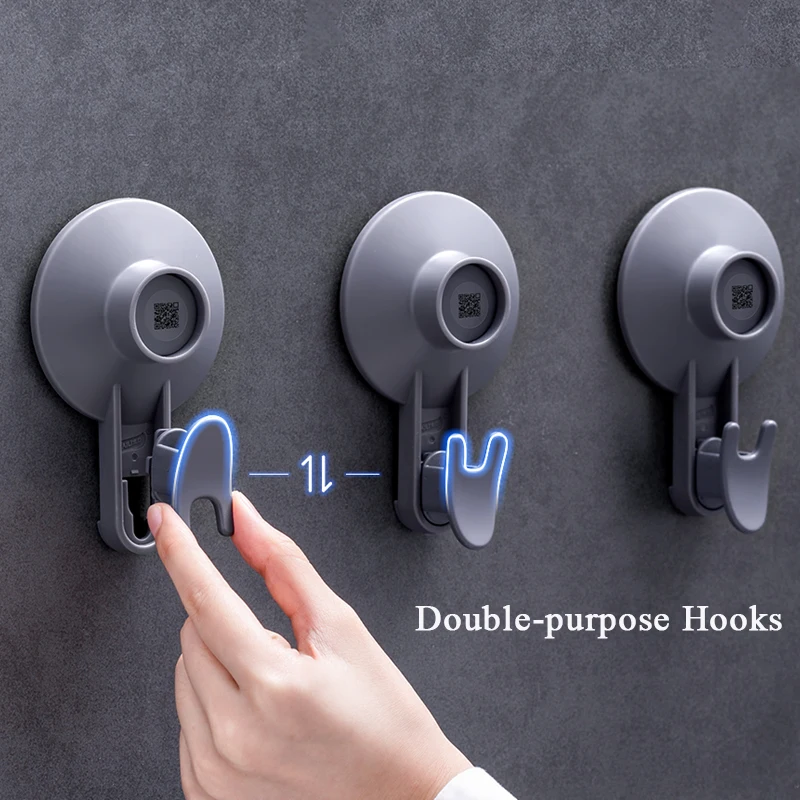 

2021 New Design Dual Suction Hooks Drill-free Home Decors With Large Suction Cup Sticky Hook, Silvery