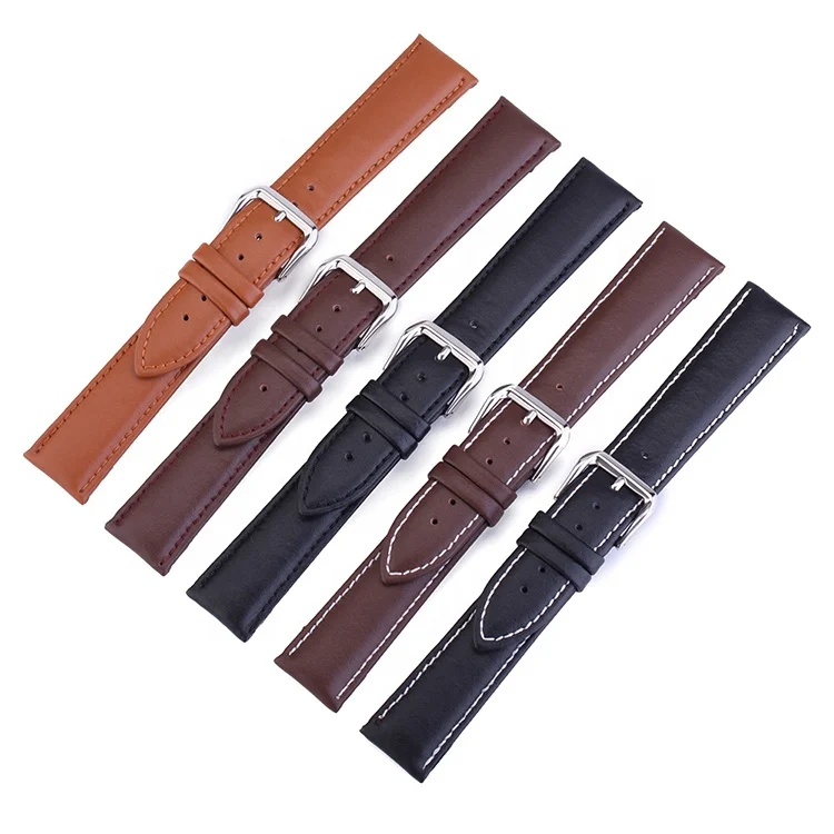 

easy lock removable calf leather watch strap with embossing logo watch bank strap for sale, Black, black & white stitch, brown, brown & white stitch, light brown