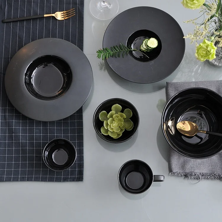 factory wholesale black deep porcelain hotel restaurant ceramic pasta plate