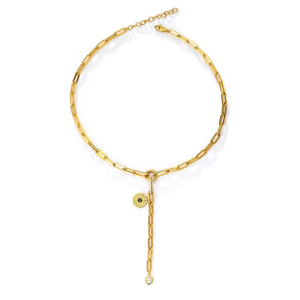

2023 Korea Personality Fashion Brass Jewelry Luxury 18K Gold Plated Paper Clip Adjustable Zircon Pendant Necklace For Gift