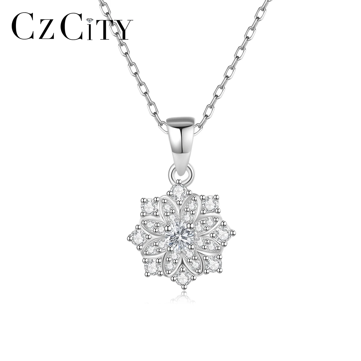 

CZCITY Woman Trendy 925 Sterling Silver Queen Jewelry Dainty Charm Designer Sunflower Necklace Pendant