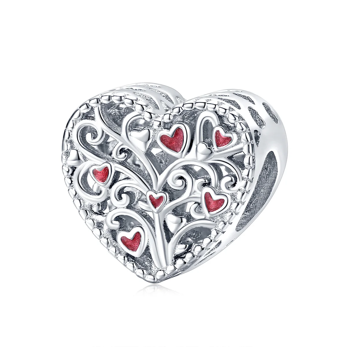 

BAMOER Authentic 925 Sterling Silver Red Enamel Heart Life Tree Heart-shape Charm for Original Silver Bracelet or Bangle BSC279