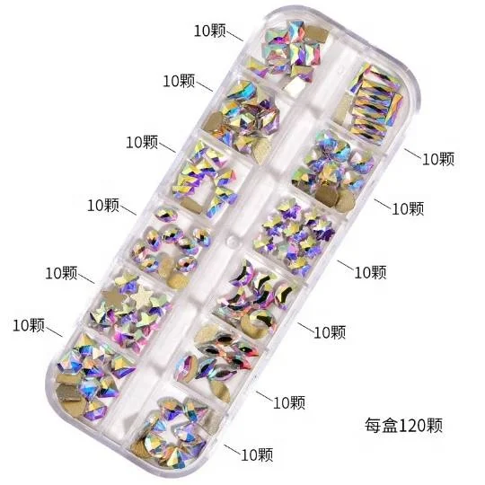 

Bling Crystal AB Colors Mixed Sizes Flat back glass Rhinestone Various Shapes In Box Rhinestones For Nail Art