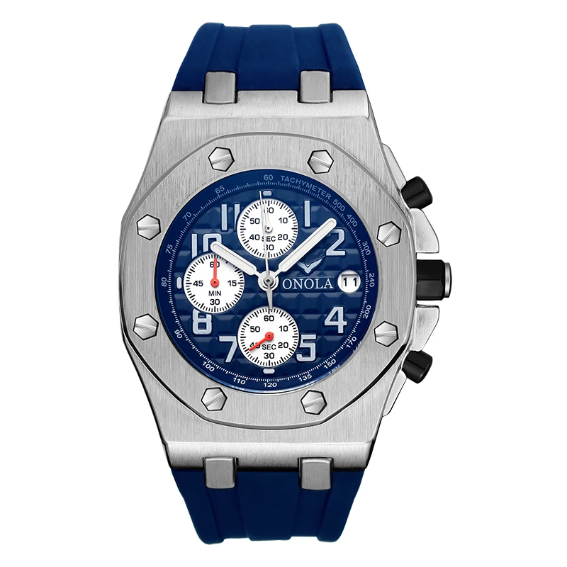 

ONOLA Wristwatch 6805 Top Brand Luxury Military Silicone Sport Watches Fashion Chronograph Men Wrist Quartz Watch, Black, blue, rose gold, white