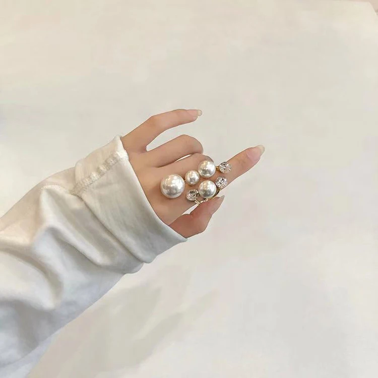 

Shiny exaggerated party accessories irregular crystal rhinestone ring design sense retro big pearl adjustable ring female