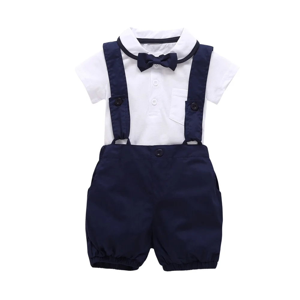 

Hot sale gentleman bow tie shirt and suspender trousers toddlers clothing sets boys' boutique outfits baby boys' clothing sets, Customized colors