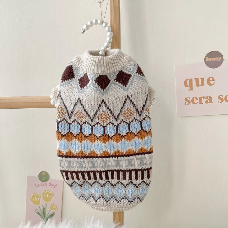 

Factory Outlet Fashion Design Autumn Winter Series Rhomboids Cute Dog Clothes Pet Knitted Sweater Dog Winter Clothes, Black/gray/pink/blue/white