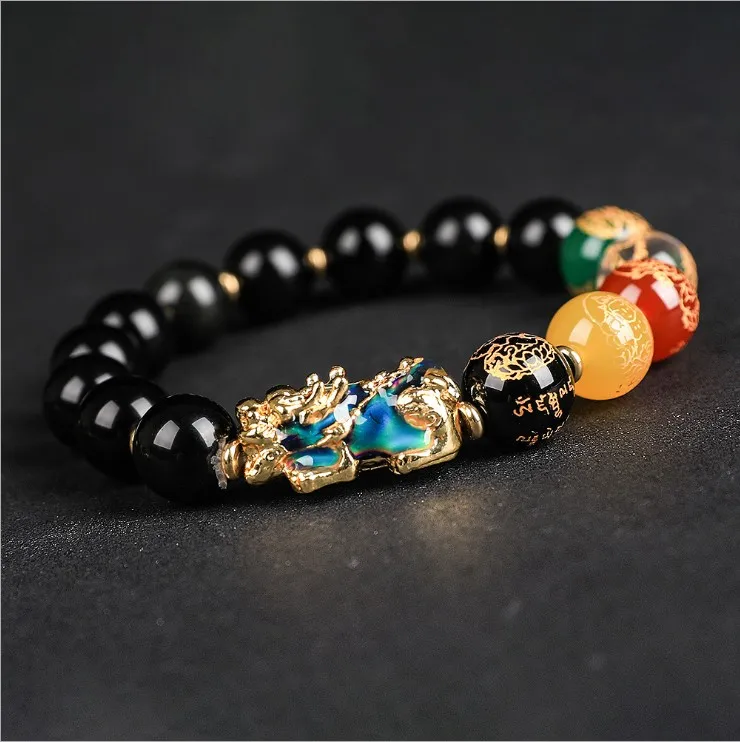 

2020 New product Idea Pi Xiu Bracelet Feng Shui Black Obsidian Wealth Bracelet Jewelry Obsidian for Women Men Adjustable Elastic, As the picturs