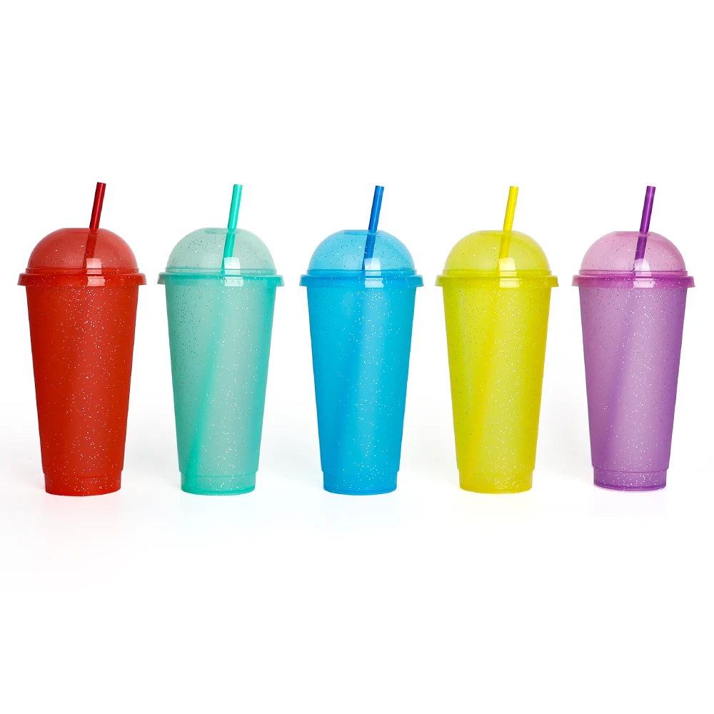 

24 oz custom smoothie tumbler straw reusable plastic cups with dome lid, Support customization