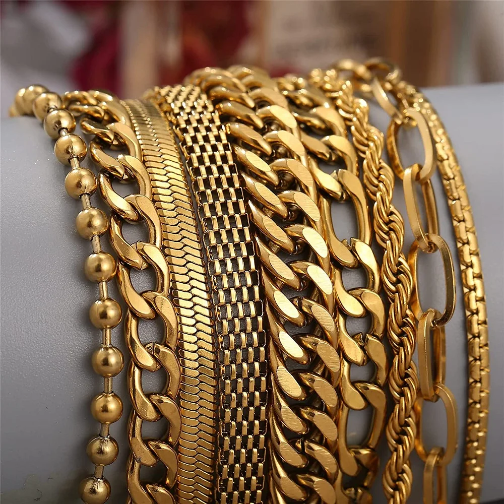 

18K Gold Filled Multiple Cuban Link DIY Bracelet For Men Women Stainless Steel High Quality Solid Basic Chains Jewelry DIY