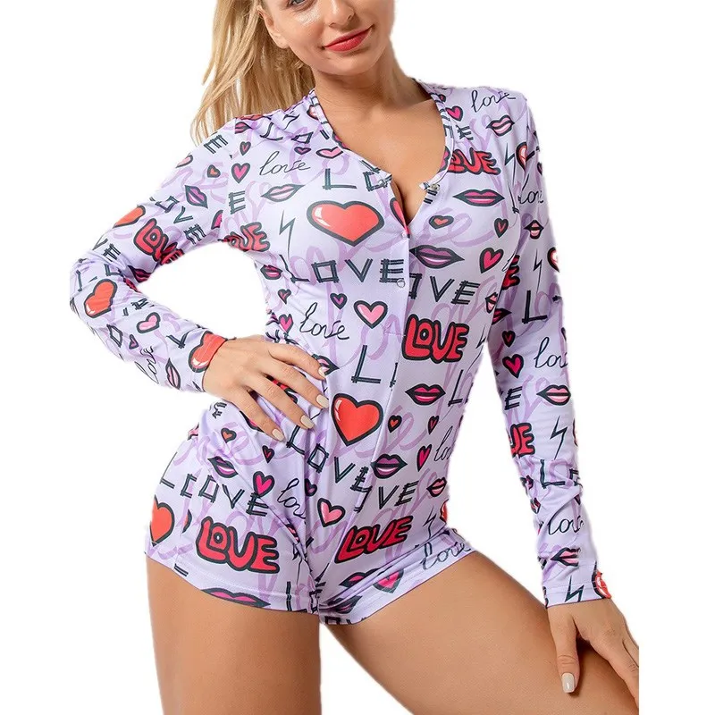 

Wholesale long sleeve sleep pajamas onesie adult sexy onesie romper for women