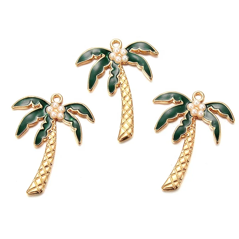 

Top quality summer vacation style happy life green enamel palm tree coconut charms DIY for bracelet necklace pendant, Photo
