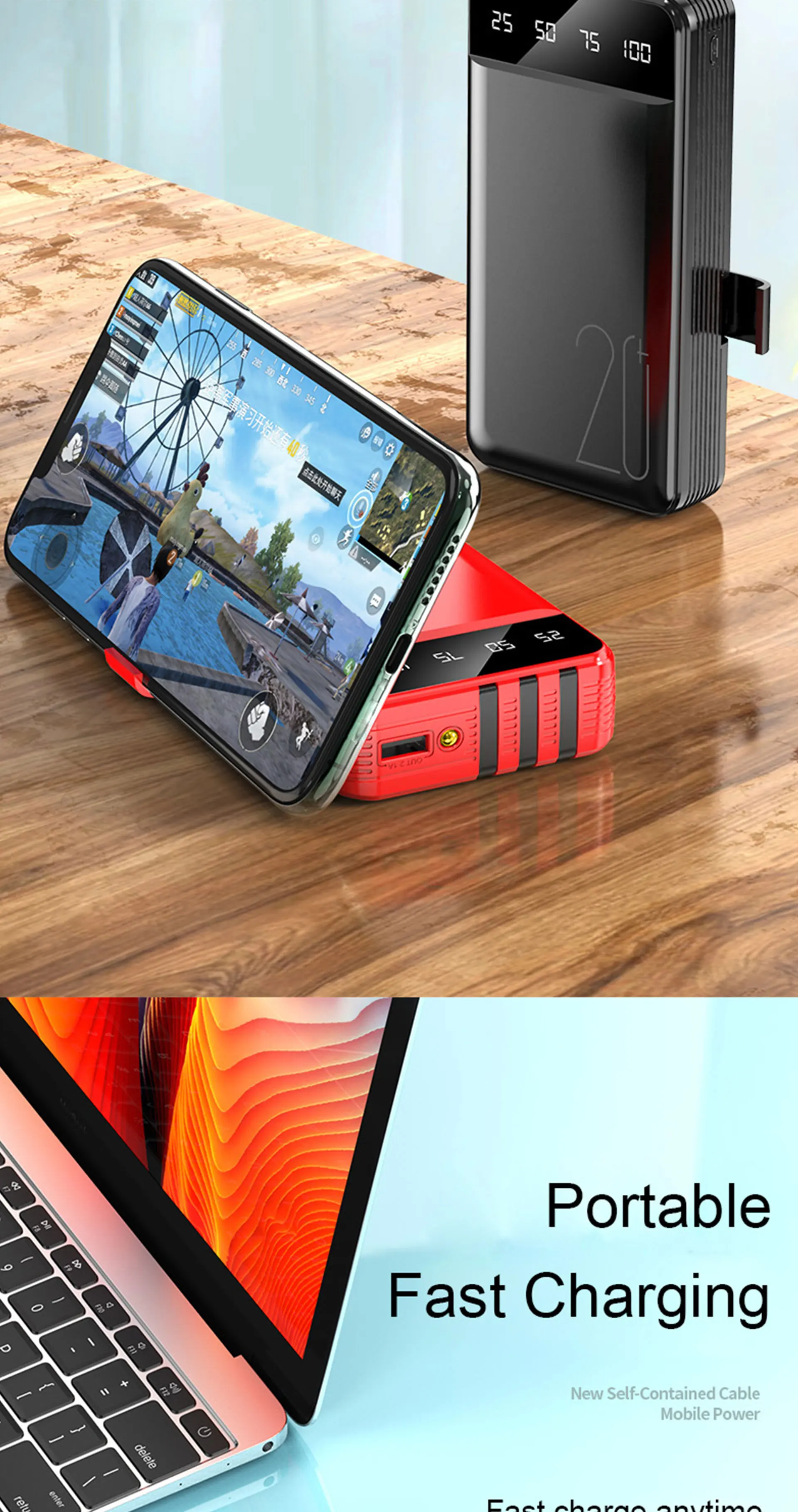 2020 New Factory hot sale fast charging power bank 20000mah emergency powerbank Type-C power banks backup with phone holder - ANKUX.COM